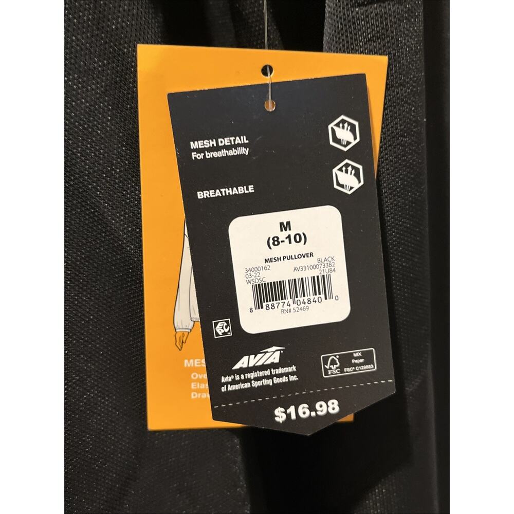 Avia Mesh Long Sleeve Black Pullover M 8‑10 Breathable Athletic Top NWT - Picture 3 of 6